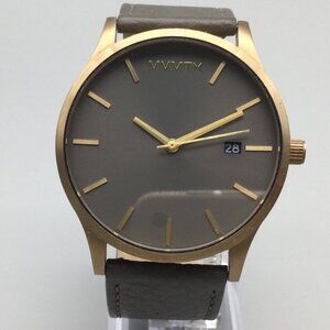 MVMT Classic Watch Men 45mm Gold Tone Date Gray Leather Band New Battery
